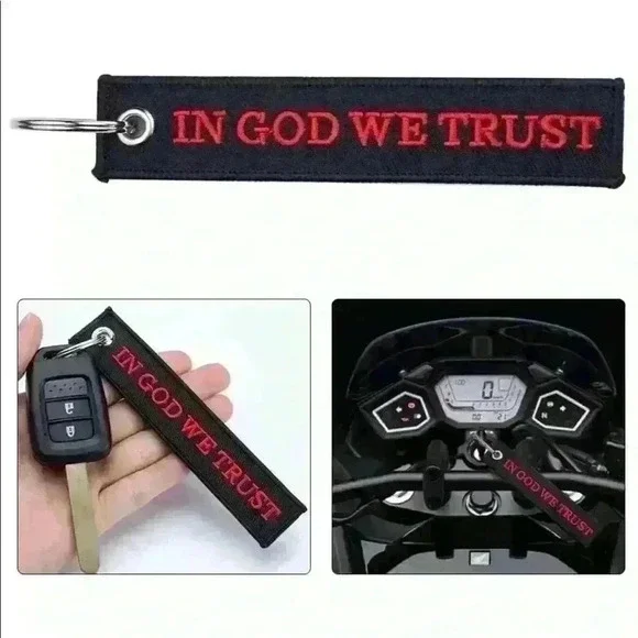 IN GOD WE TRUST Military Keychain Red / Black - Picture 1 of 4